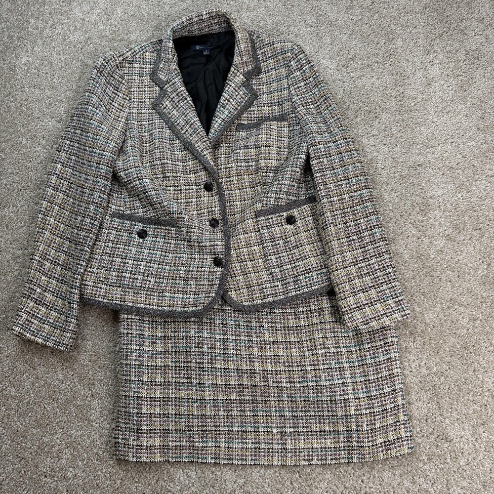 Brooks Brothers Skirt Suit Womens 4 Multicolor Tweed Blazer Jacket Set Career